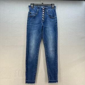 KanCan Jeans Women's 25 (2) Blue High Rise Button Fly Skinny Ankle Preppy School